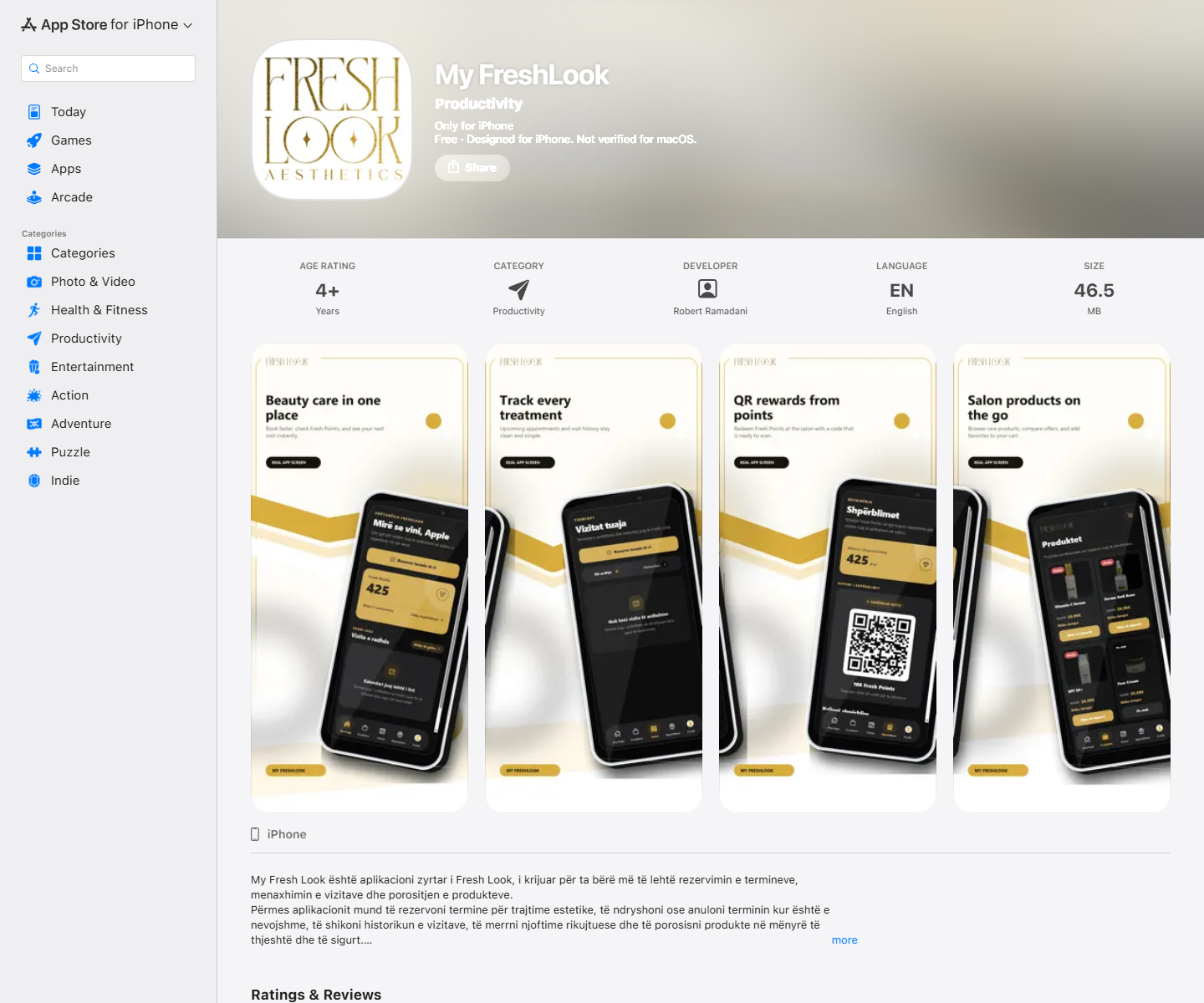 Real view of My FreshLook on the App Store