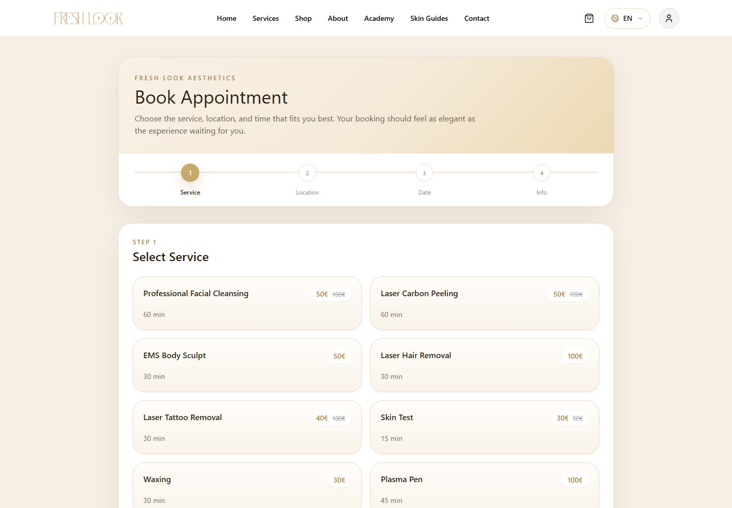 Fresh Look book appointment page
