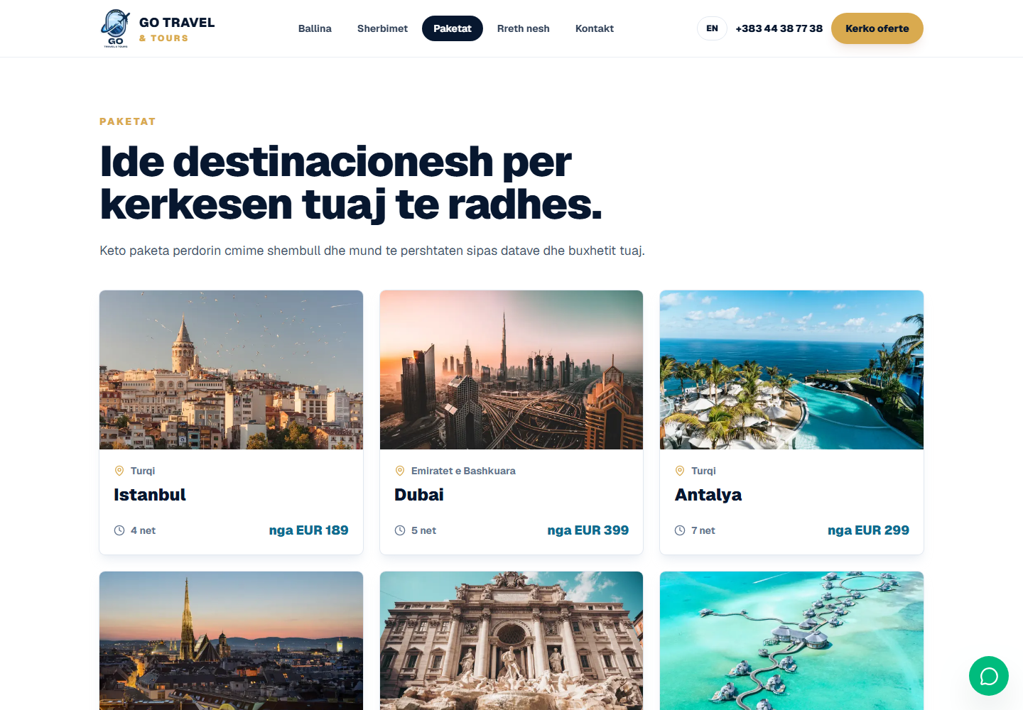 Go Travel packages page