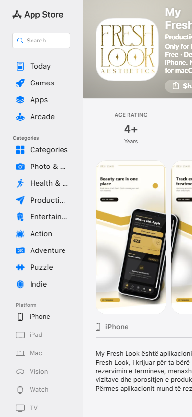 My FreshLook App Store mobile view